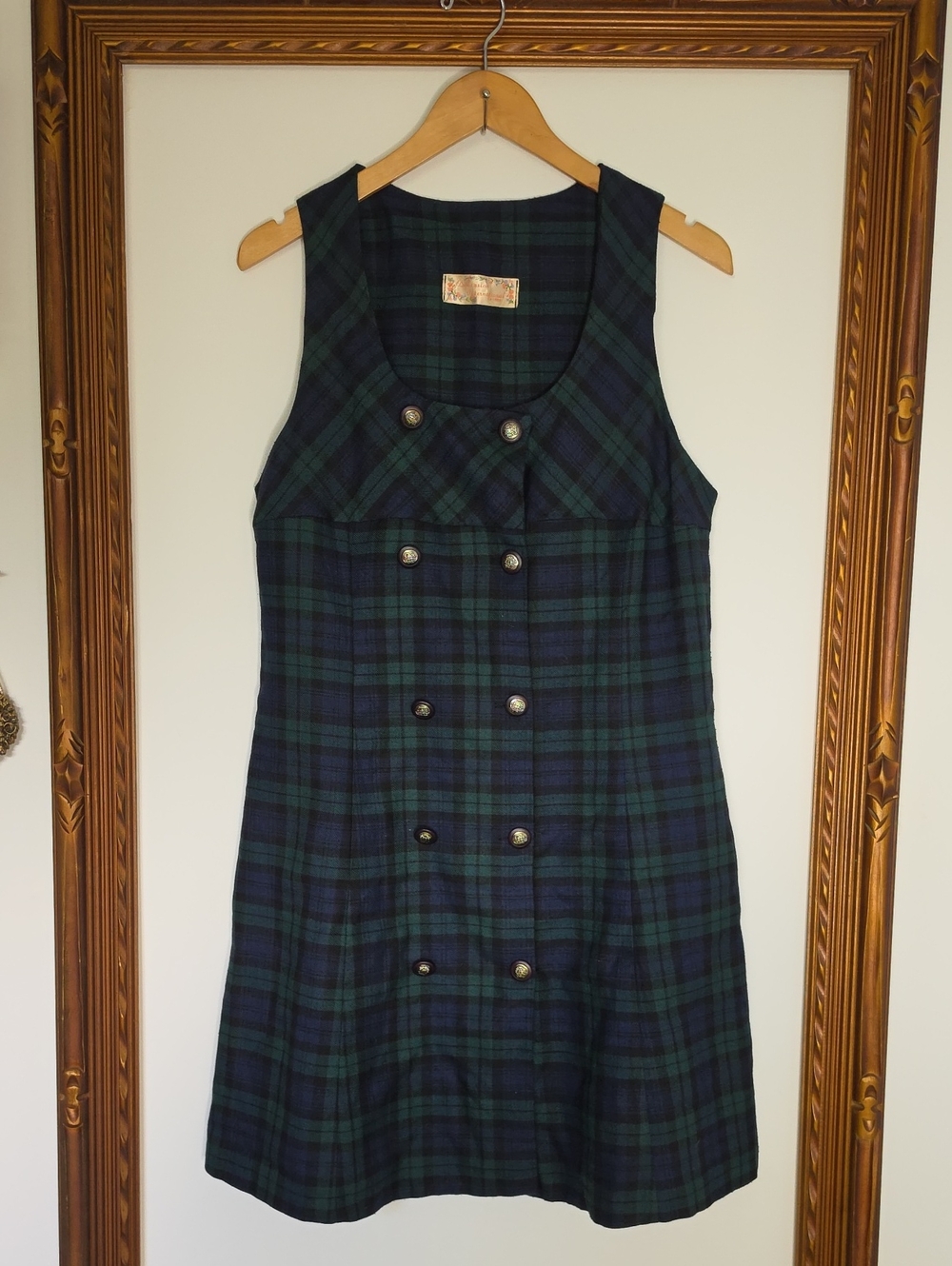 Vintage Green And Blue Plaid Pinafore Dress Academia